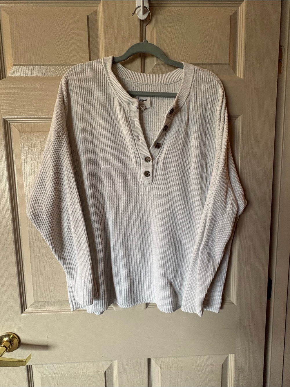 Aerie Oversized White Henley Sweater
